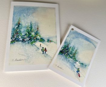 Card and gift tag featuring snow scene