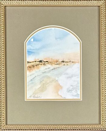 abstract beach watercolor in gold frame